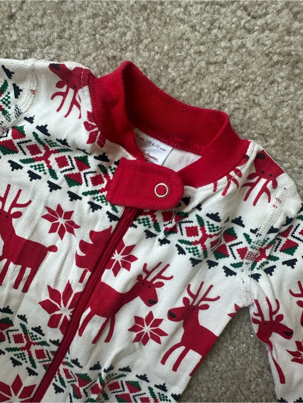Hanna Andersson Organic Cotton Christmas Reindeer Zip Pajamas 6–12M Holiday